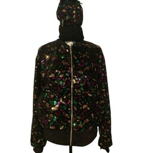 Mardi Gras Sequin Embellished Women's Jacket w/ matching Beanie